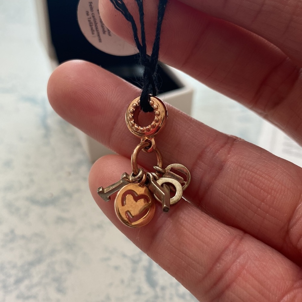 Pandora Charms, Lot of 2, Rose Gold Tone, I love you dangle Charm, Crown O Charm - Picture 3 of 5